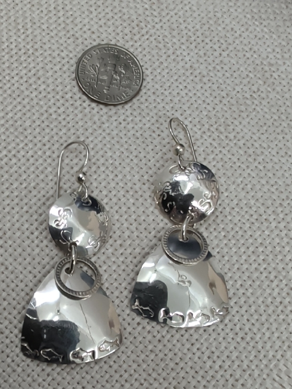 Sterling Silver 925 Fish Drop Earrings Florida Keys Artisan BJH Vintage 1990s - Picture 9 of 17